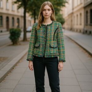 BEREK Tweed Blazer Women's S Buttons Front Multicolor Cocktail Career Jacket